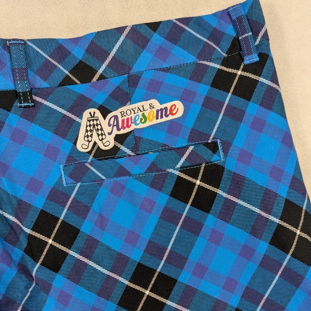 Royal & Awesome Mens Blue Plaid Golf Shorts Size 40 Cotton Spandex DEW317